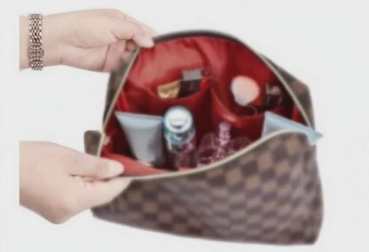 Checkered Makeup Bag;  2Pcs Travel Cosmetic Bags;  Portable Toiletry Organizer for Women;  Lightweight and Waterproof Leather Toiletries Bag for Girl Friend Wife Christmas Gifts;  Brown